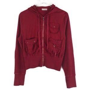 XCVI Wearables Red Zip Up Drawstring Hoodie Jacket